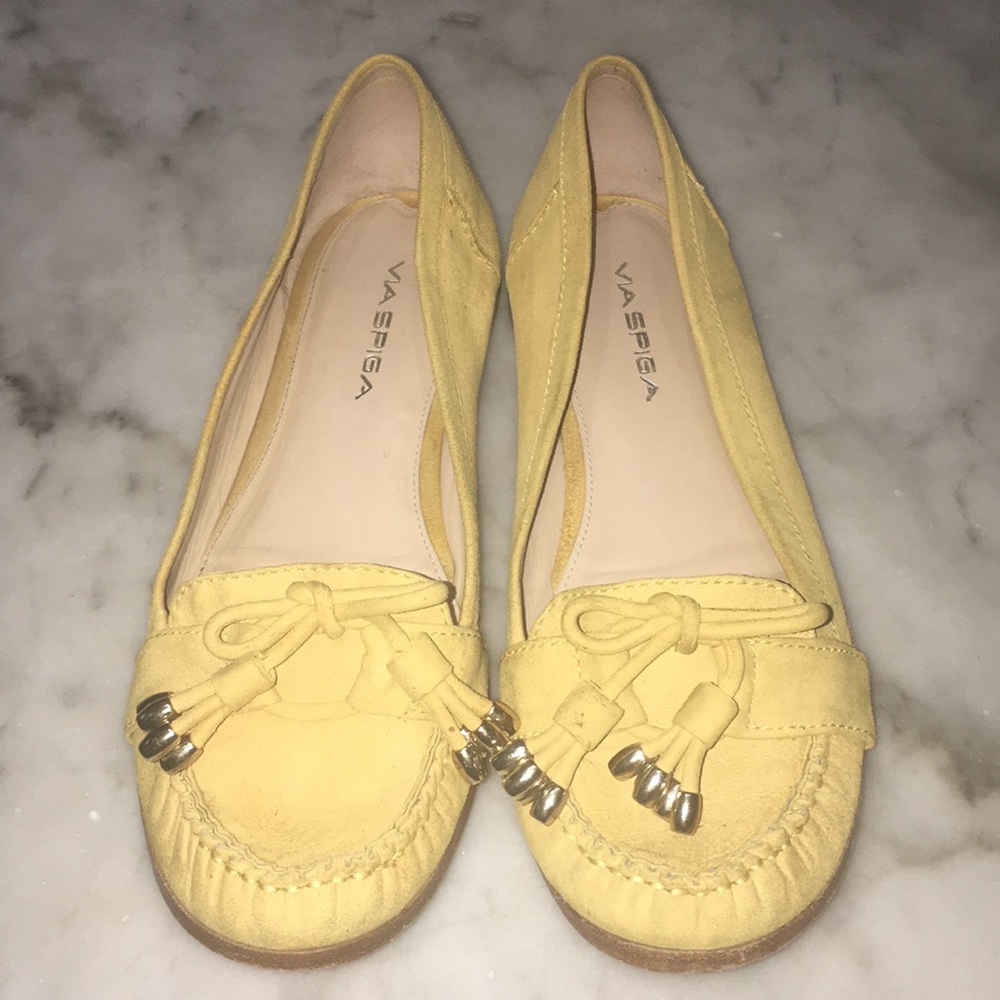 Via Spiga Yellow Suede Loafers 9 M. EUC